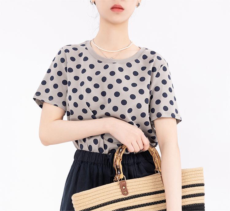 Retro Polka Dot Short Sleeve Round Neck T-Shirt