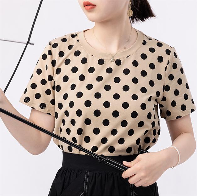 Retro Polka Dot Short Sleeve Round Neck T-Shirt