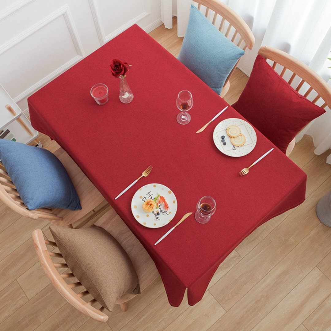 Simple Cotton Linen Dining Solid Tablecloth Rectangular Waterproof