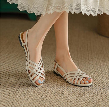 Simple Woven Soft Soled Hollow Peep-Toe Sandals