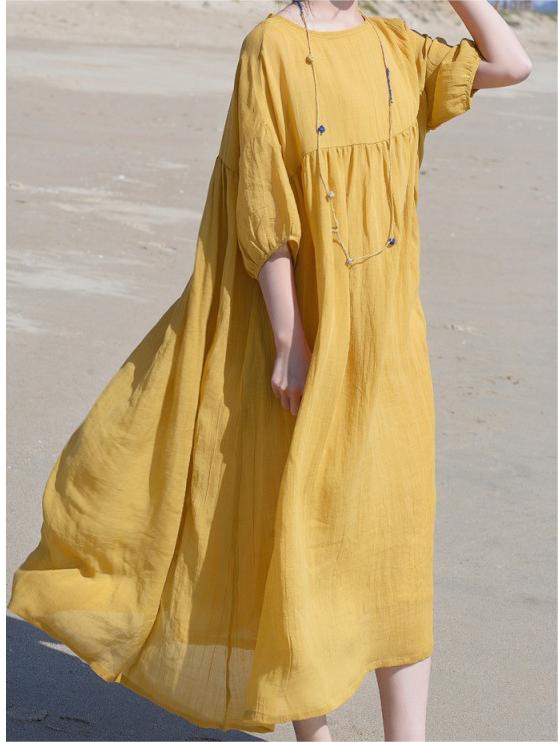 Solid Color Double Layer Cotton and Linen Dress