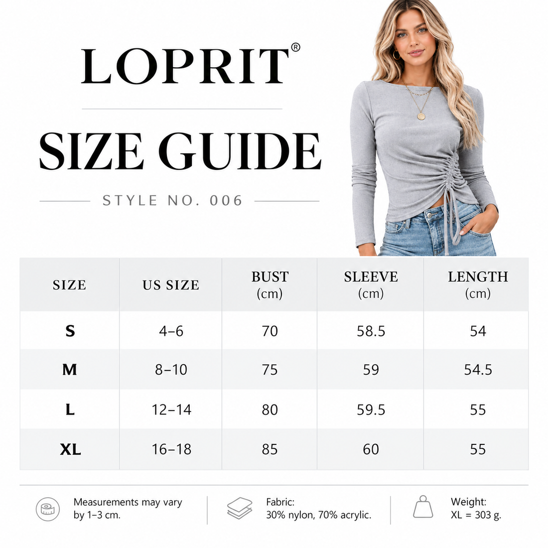 Women's slim fit drawstring sweater top featuring long sleeves and adjustable side ruching.