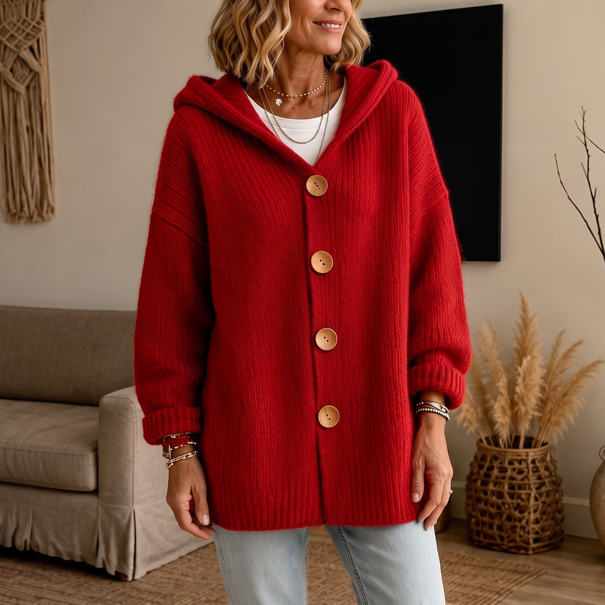 Chunky Rib-Knit Hooded Cardigan