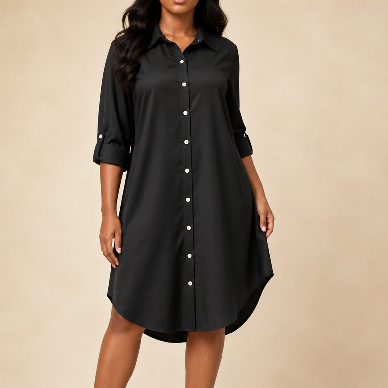 Satin Button-Front Shirt Dress