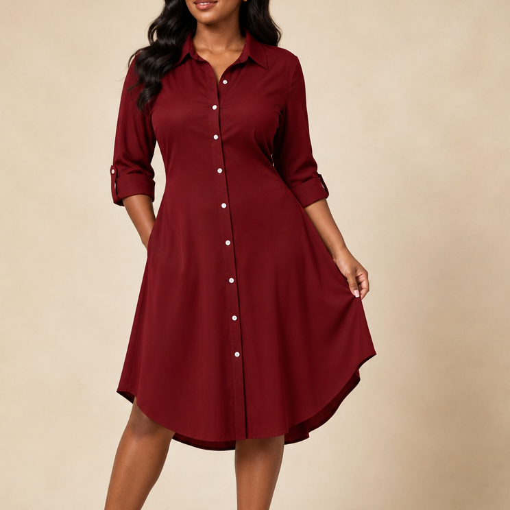 Satin Button-Front Shirt Dress