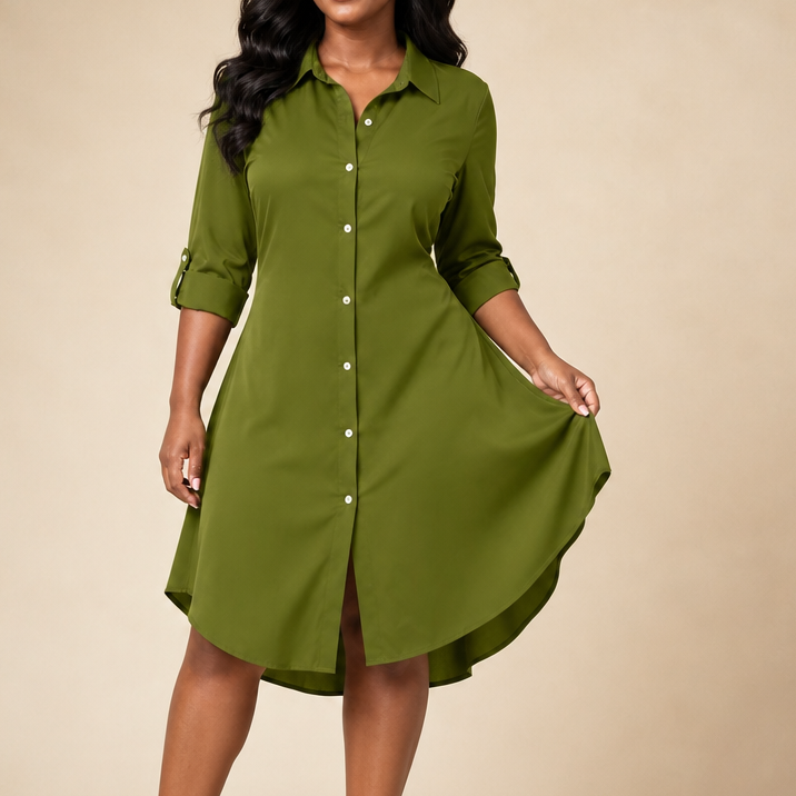 Satin Button-Front Shirt Dress