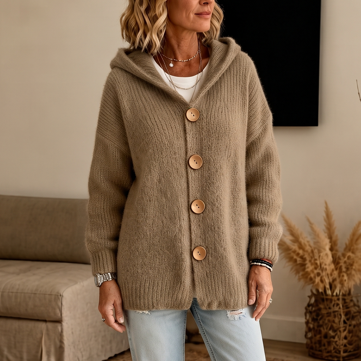 Chunky Rib-Knit Hooded Cardigan