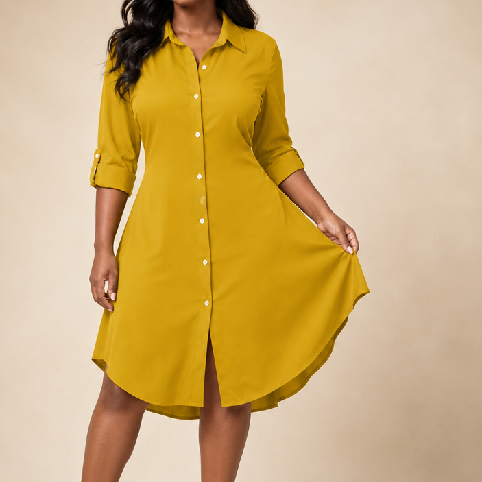 Satin Button-Front Shirt Dress