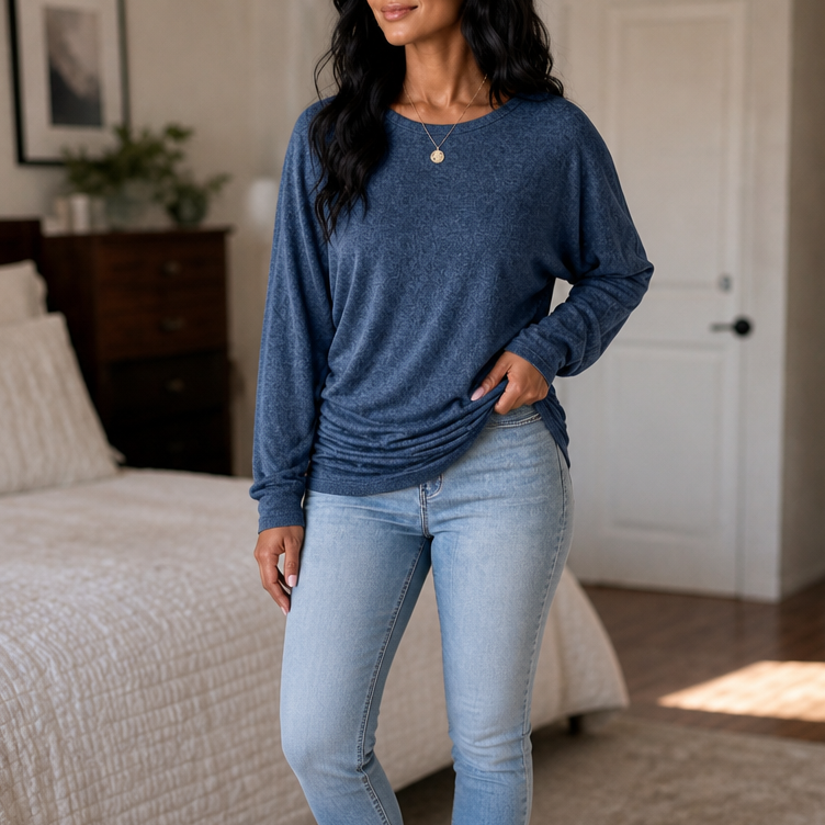 Side-Ruched Batwing Knit Sweater