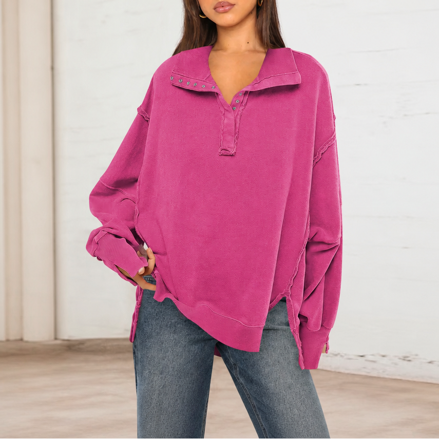 Raw-Edge Split-Cuff Oversized Pullover