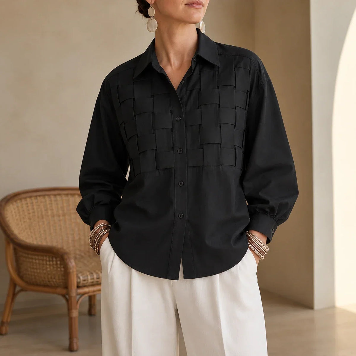 Check Long-Sleeve Blouse