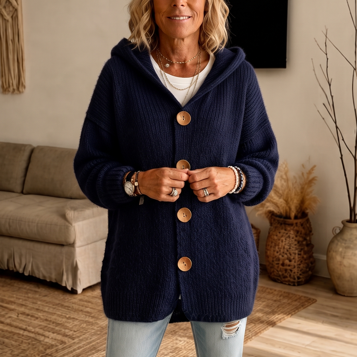 Chunky Rib-Knit Hooded Cardigan