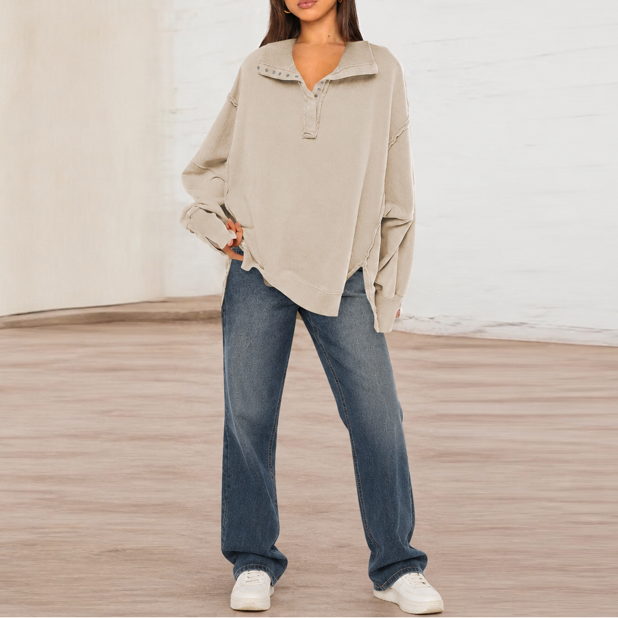 Raw-Edge Split-Cuff Oversized Pullover