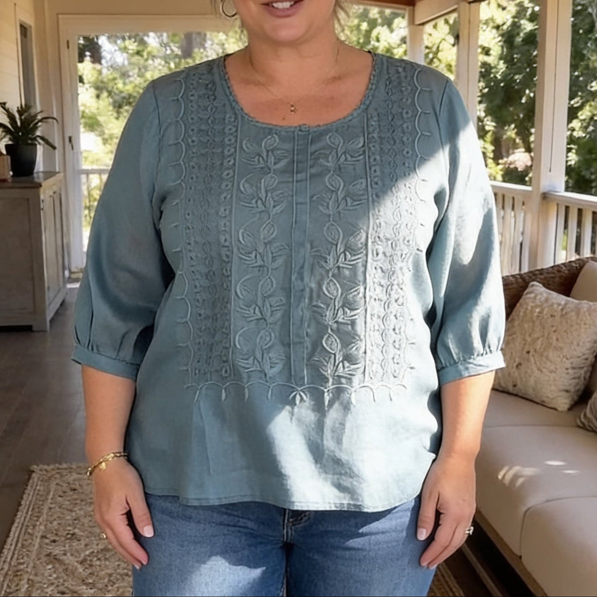 Embroidered-look Short-Sleeve Top