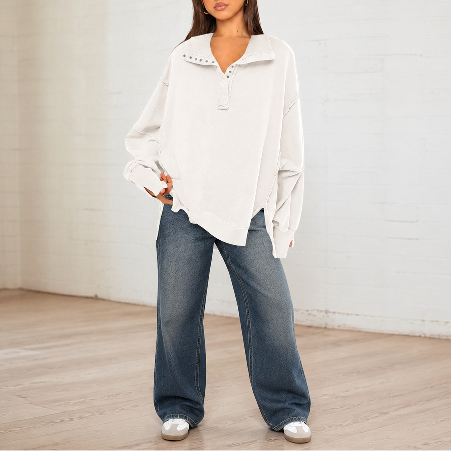 Raw-Edge Split-Cuff Oversized Pullover