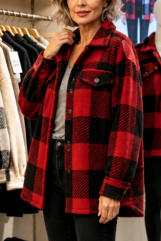 Checked Button-Front Overshirt Jacket