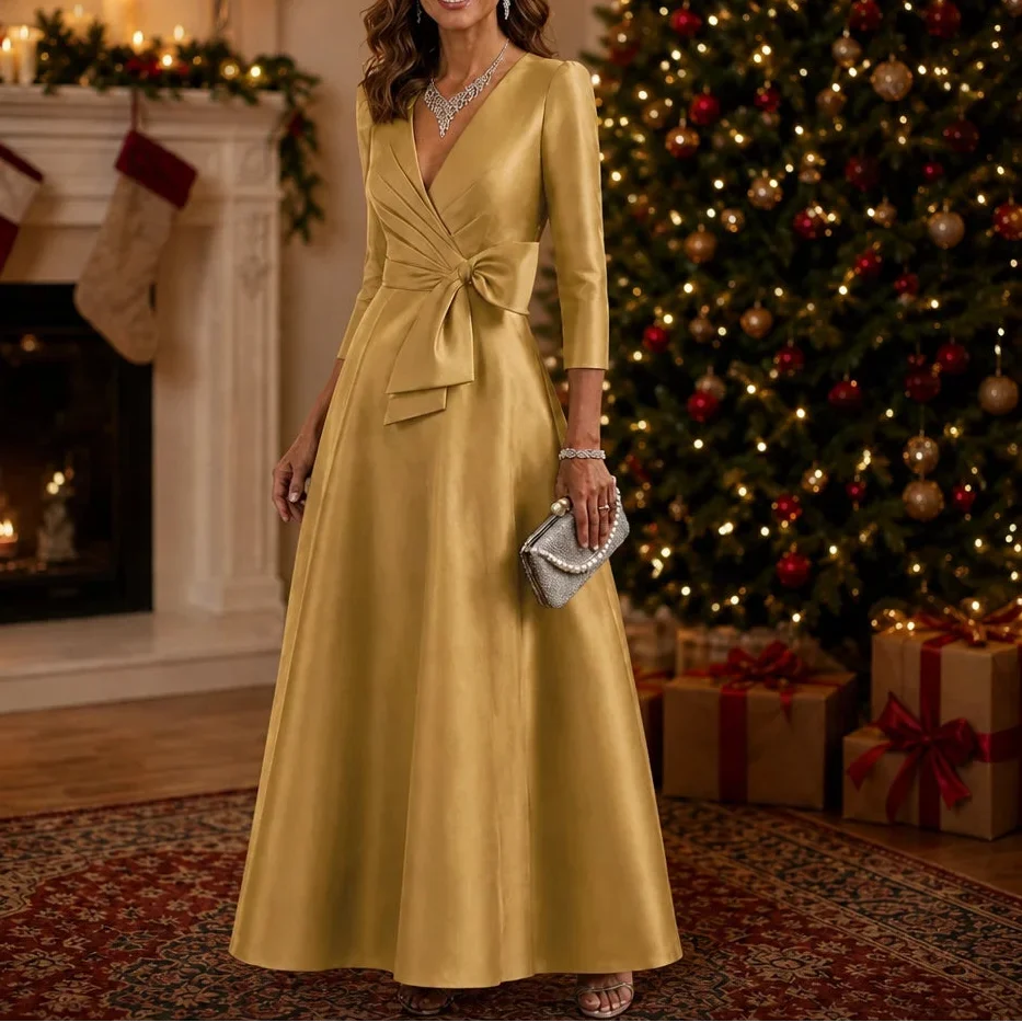 Brocade Pleated Wrap Maxi Dress