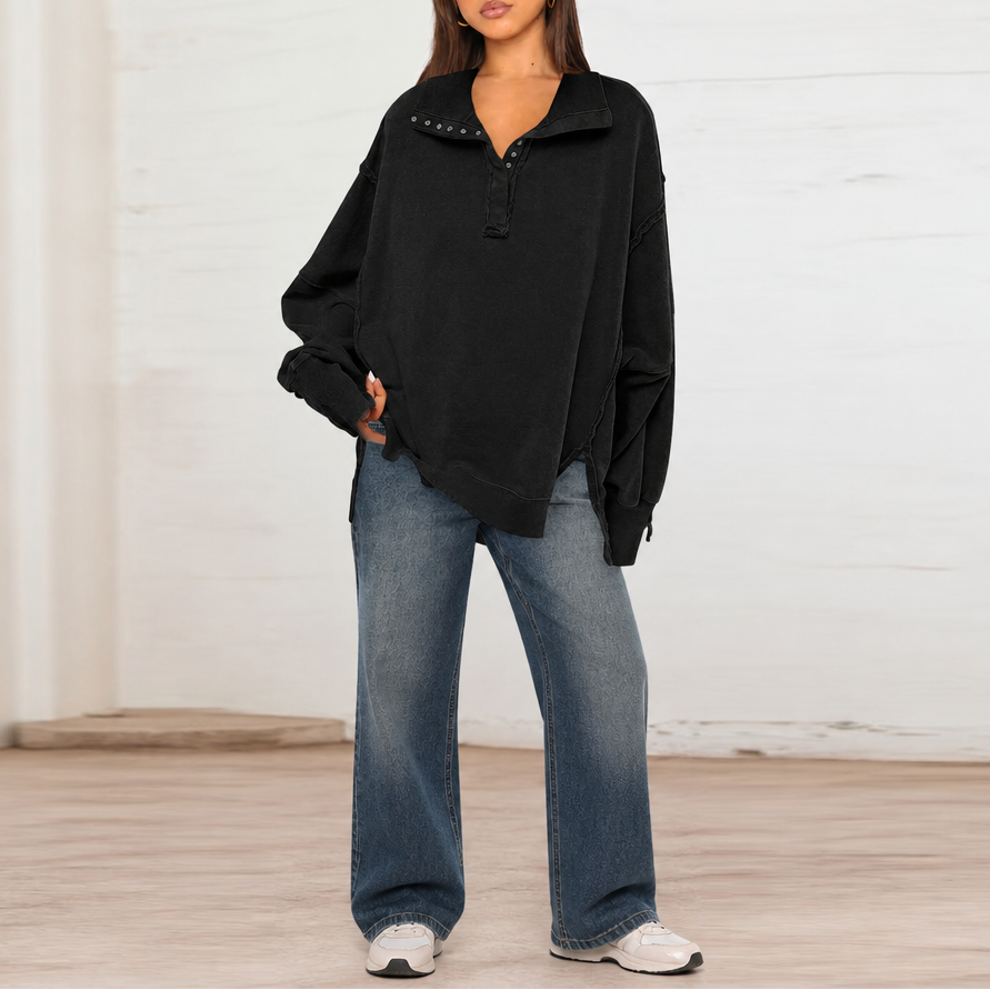 Raw-Edge Split-Cuff Oversized Pullover