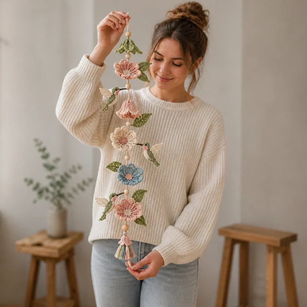 Crochet Hummingbird Flower Garland