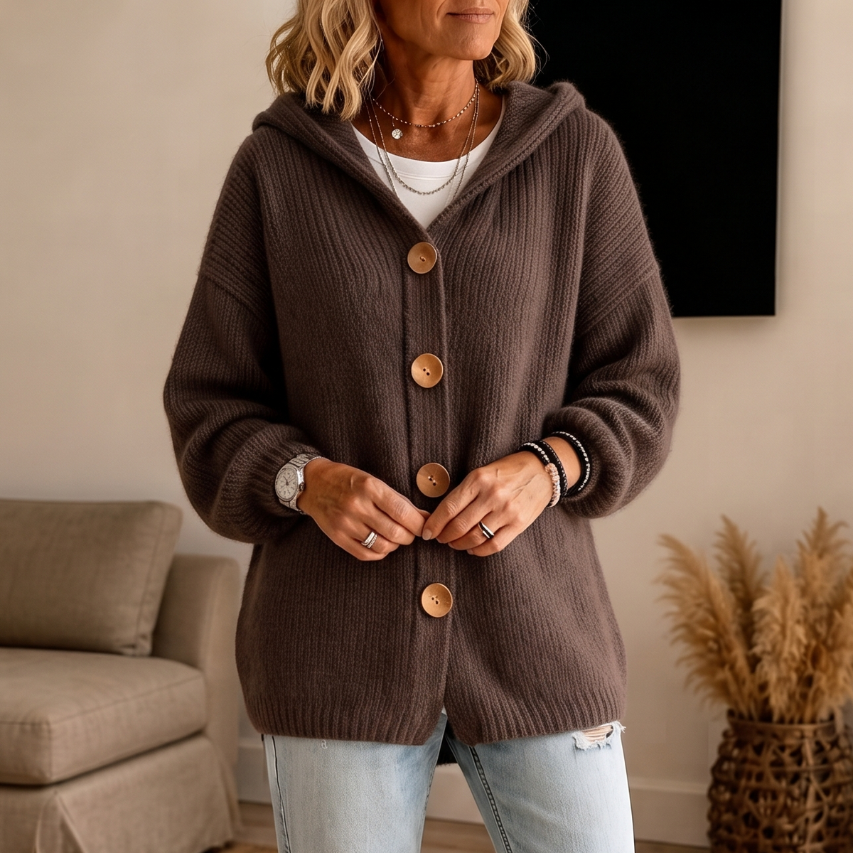 Chunky Rib-Knit Hooded Cardigan