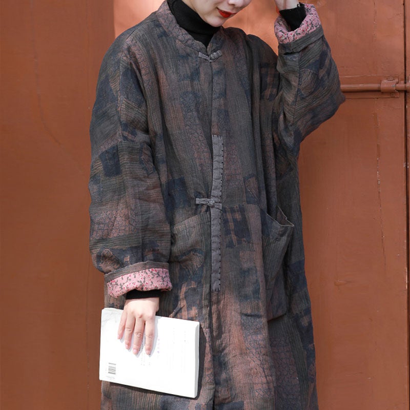 Winter Retro Ethnic Cotton Padded Linen Loose Coat