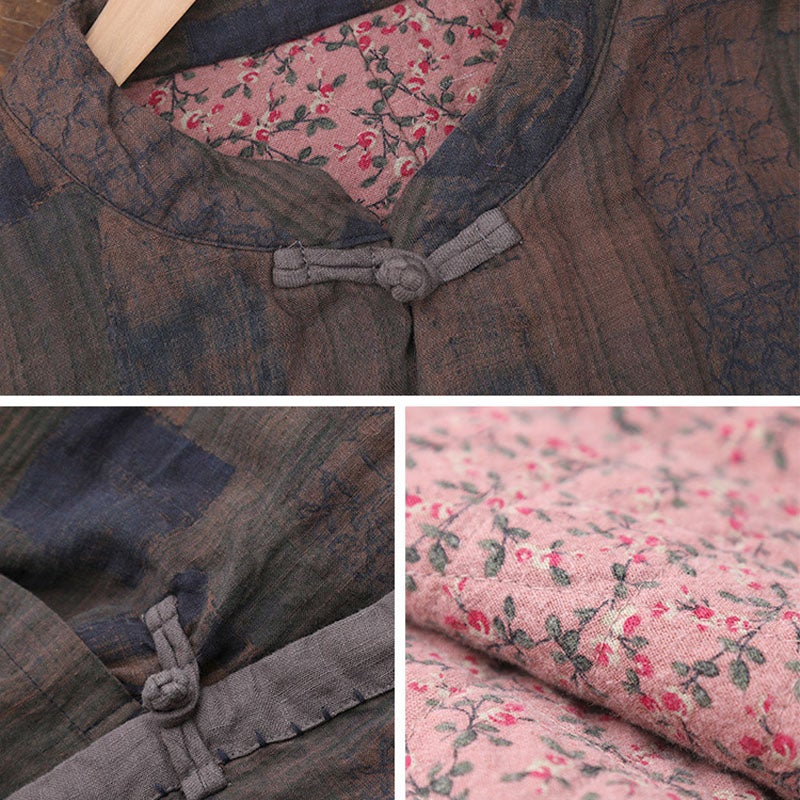 Winter Retro Ethnic Cotton Padded Linen Loose Coat