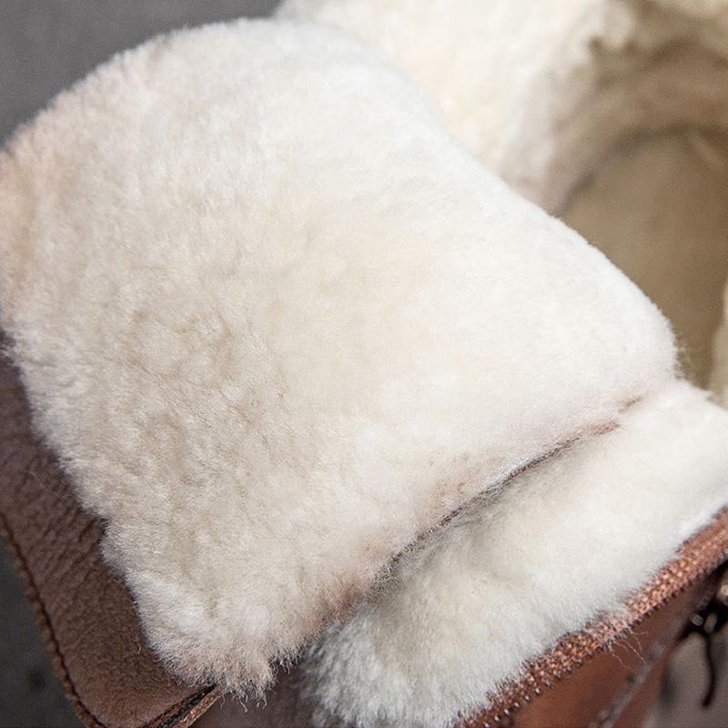 Babakud Women Winter Retro Thick Wool Casual Leather Handmade Boots