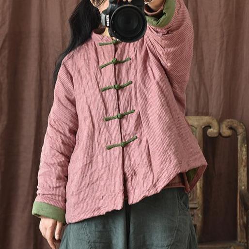 Winter Vintage Stripe Cotton Padded Linen Coat
