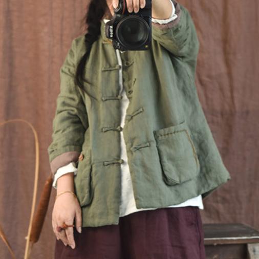Women Autumn Retro Linen Cotton Padded Jacket