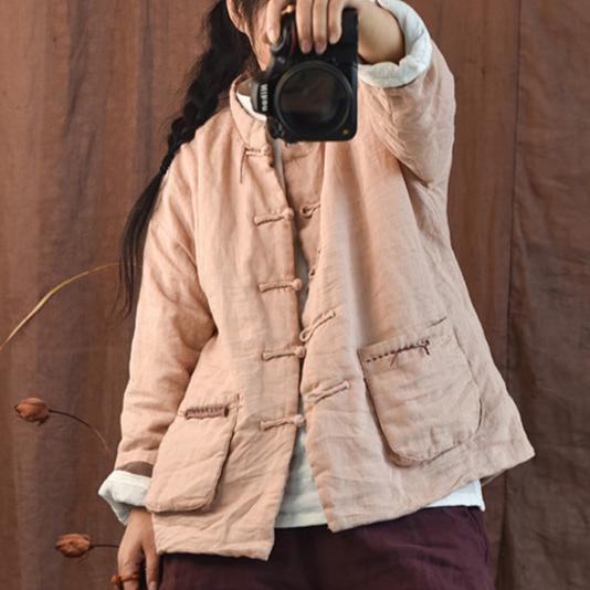 Women Autumn Retro Linen Cotton Padded Jacket
