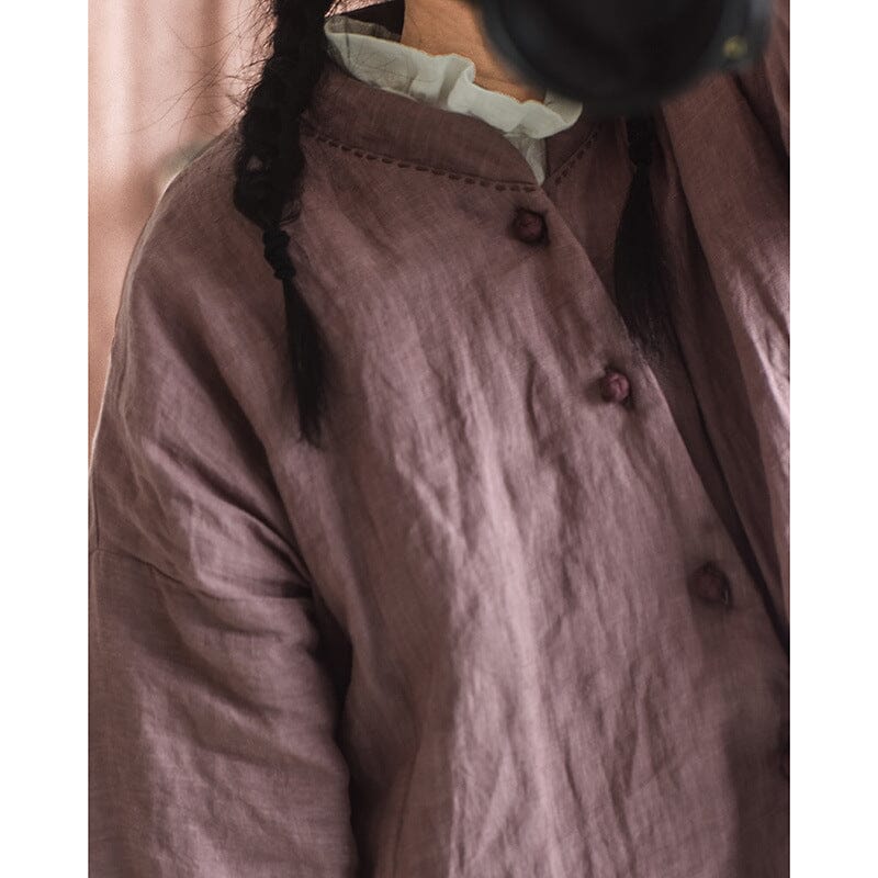 Women Autumn Winter Retro Casual Linen Quilted Jacket