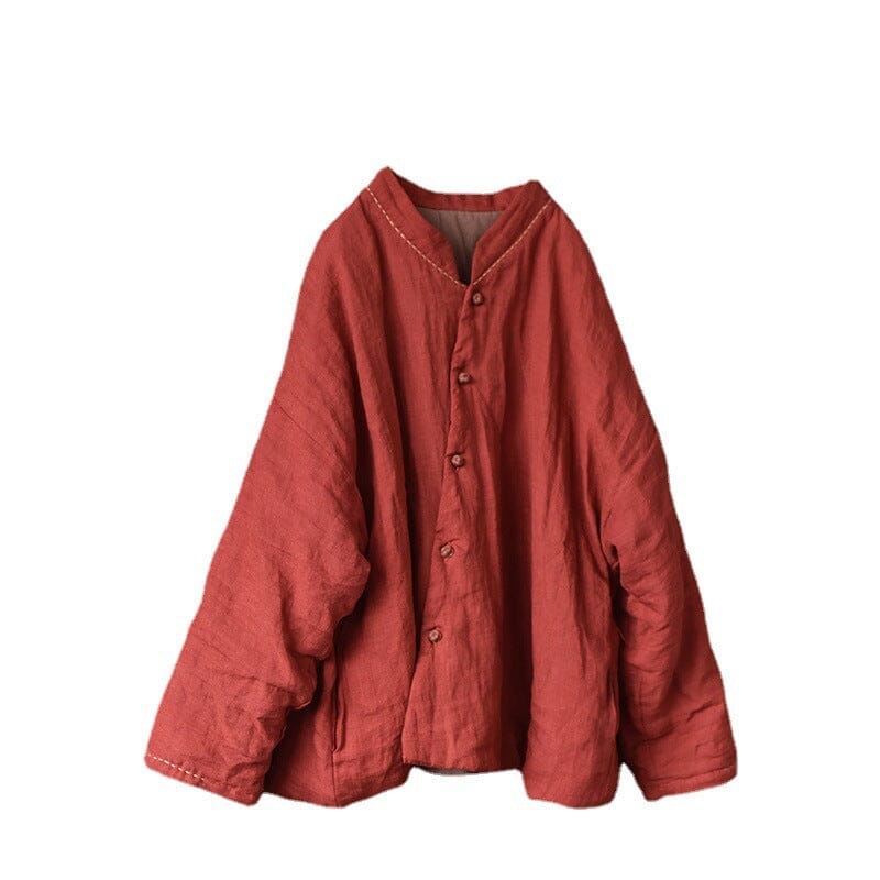 Women Autumn Winter Retro Casual Linen Quilted Jacket