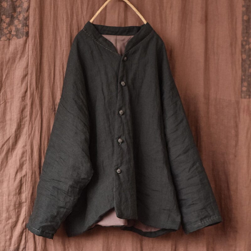 Women Autumn Winter Retro Casual Linen Quilted Jacket