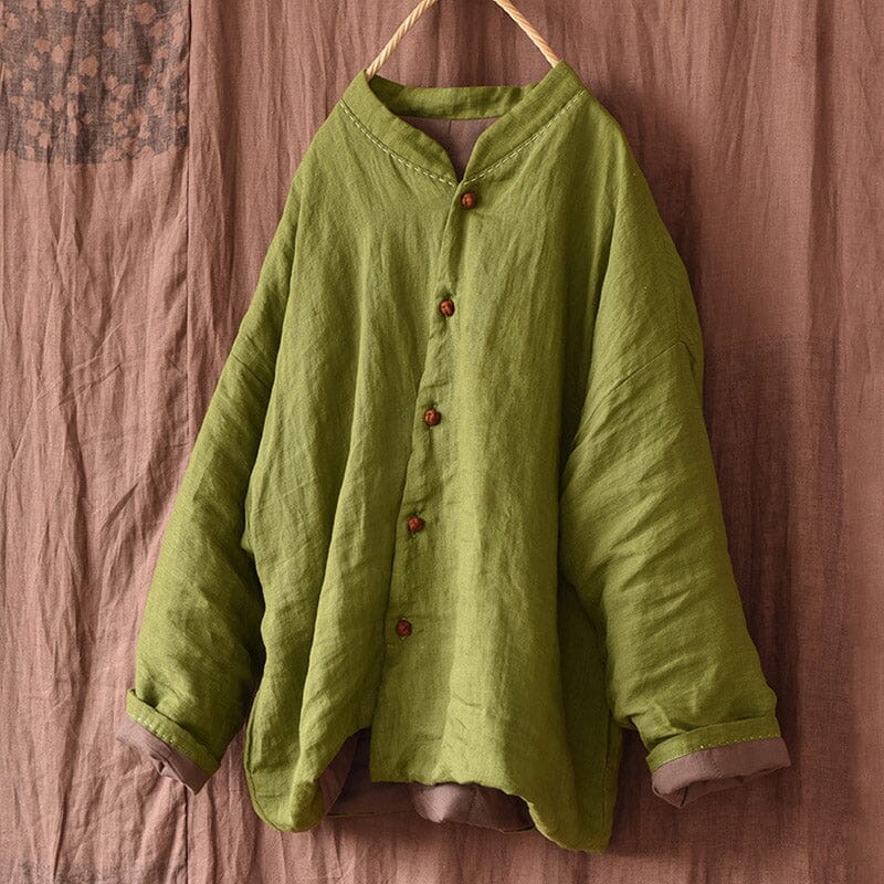 Women Autumn Winter Retro Casual Linen Quilted Jacket