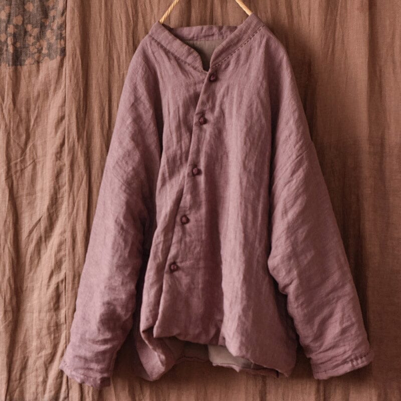 Women Autumn Winter Retro Casual Linen Quilted Jacket