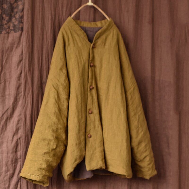 Women Autumn Winter Retro Casual Linen Quilted Jacket