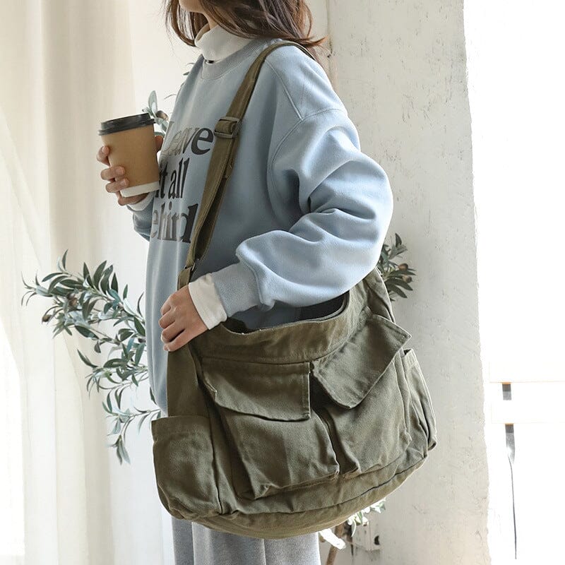 Women Casual Fashion Solid Canvas Shoulder Bag