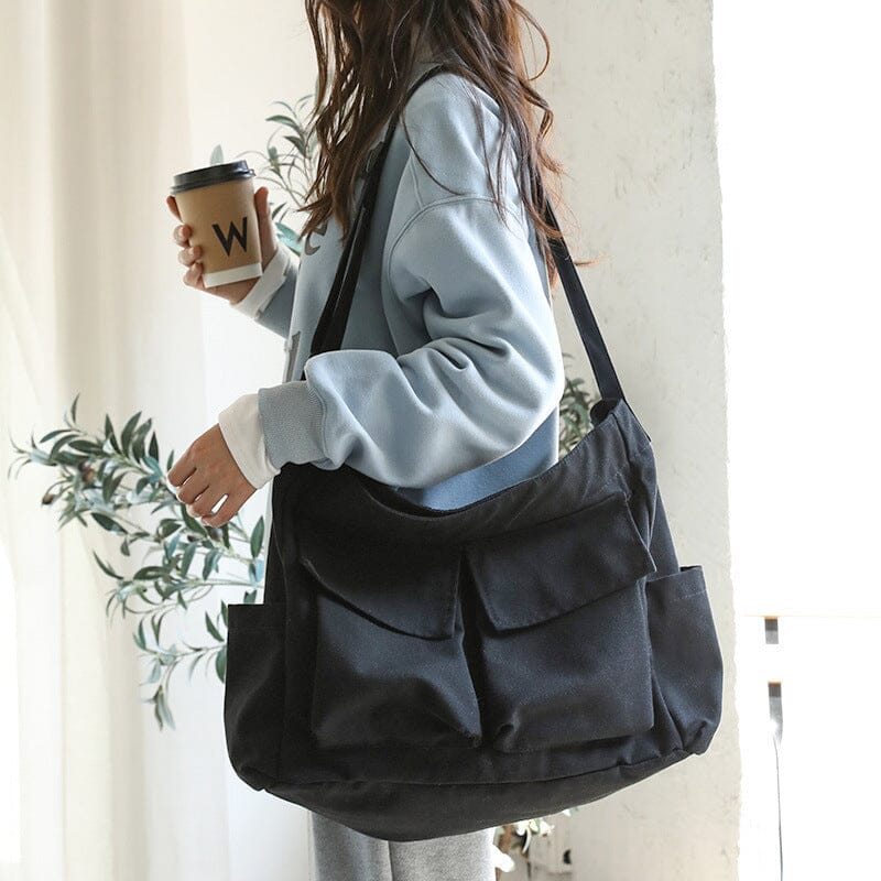 Women Casual Fashion Solid Canvas Shoulder Bag