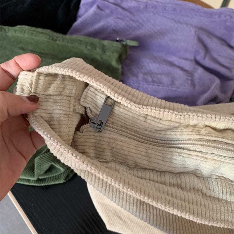Women Minimalist Solid Corduroy Shoulder Bag