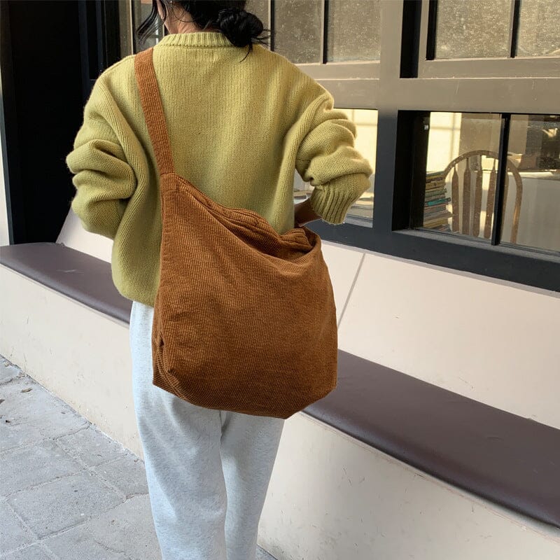 Women Minimalist Solid Corduroy Shoulder Bag