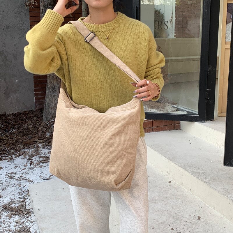 Women Minimalist Solid Corduroy Shoulder Bag