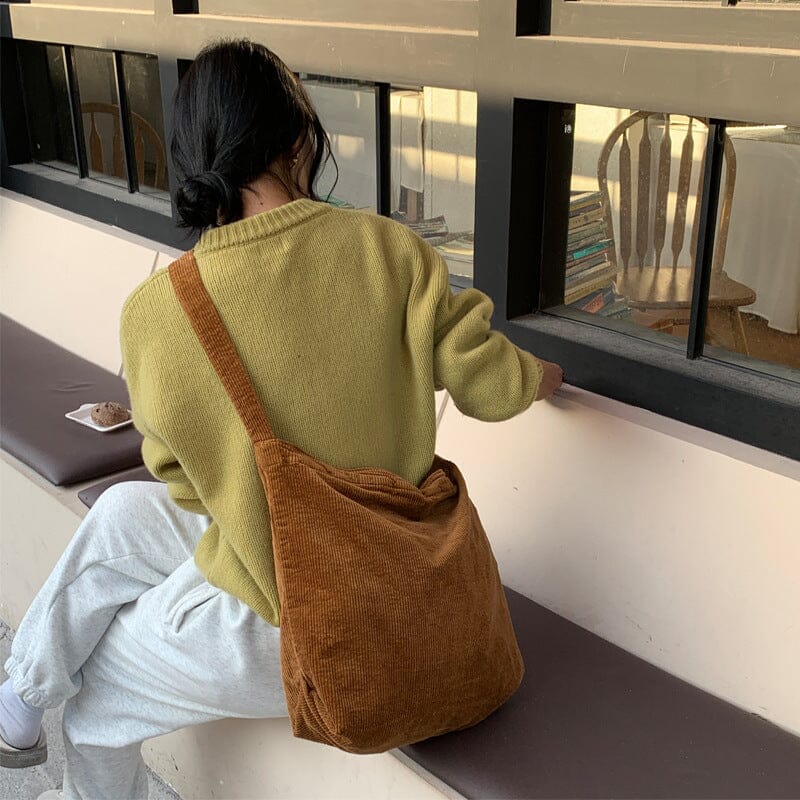 Women Minimalist Solid Corduroy Shoulder Bag