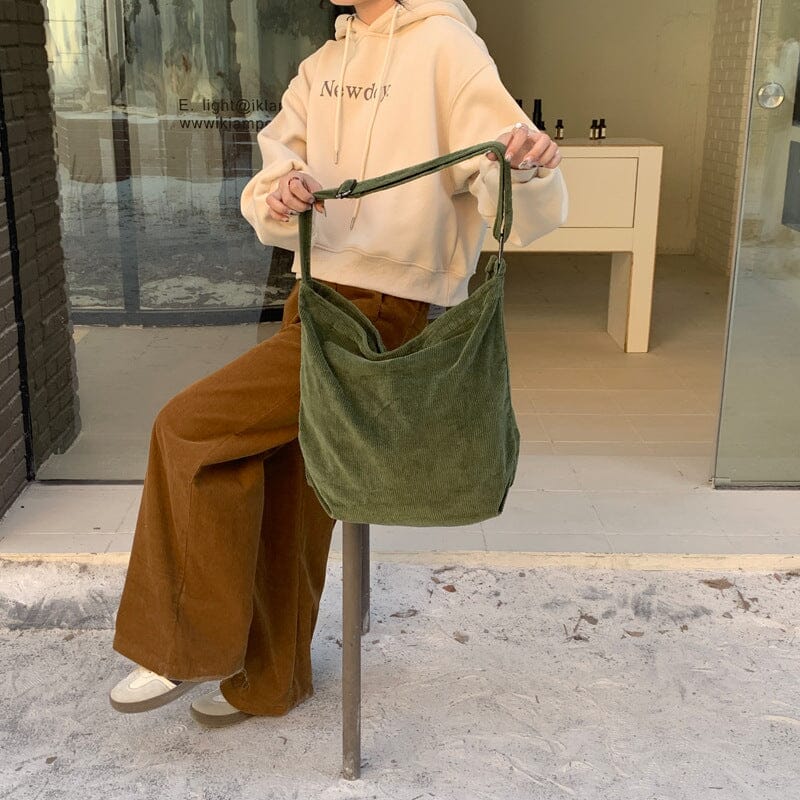 Women Minimalist Solid Corduroy Shoulder Bag