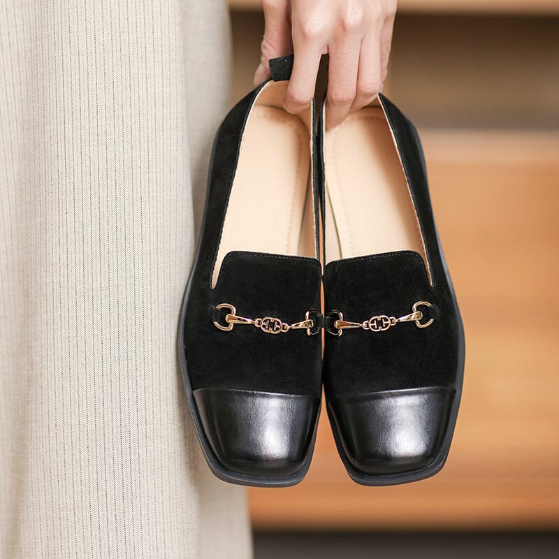 Women Spring Retro Leather Low Wedge Loafers