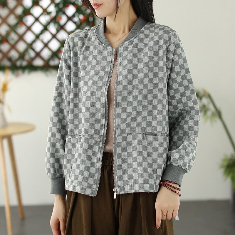 Women Spring Retro Plaid Cotton Jackets