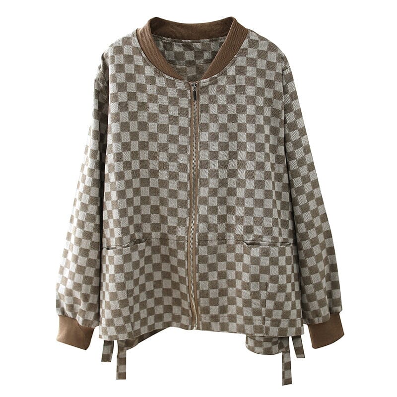 Women Spring Retro Plaid Cotton Jackets